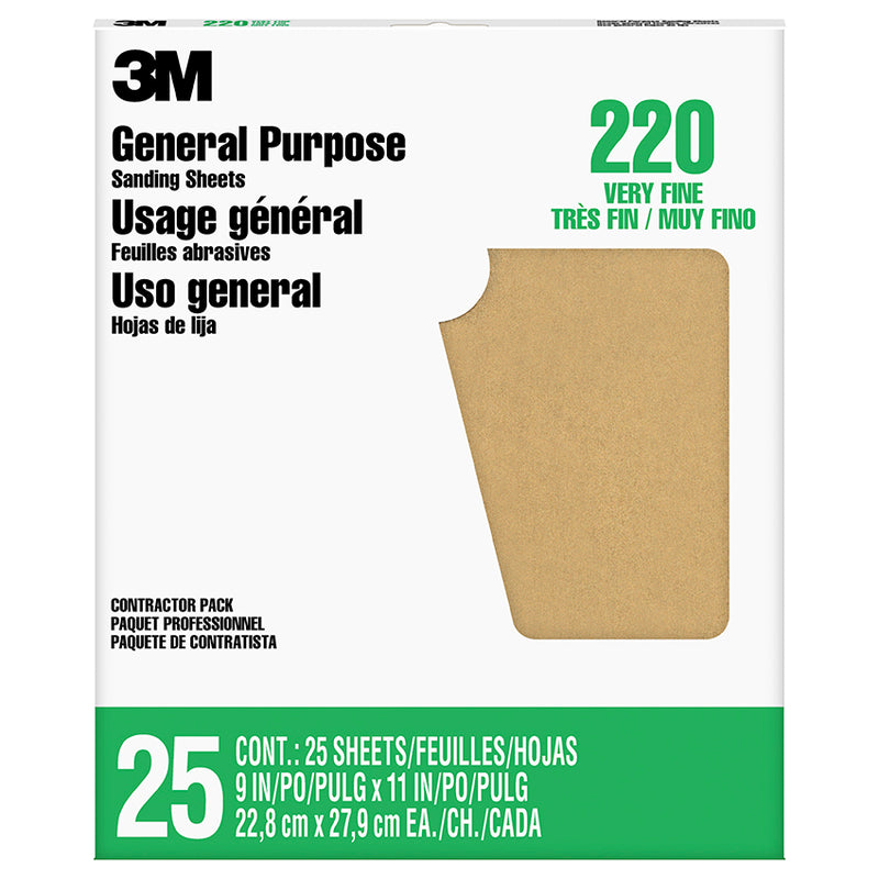 3M Shts Pro-pak Alox Prod 25p 220a - 9x11 by 3M | LCB Paint & Supply