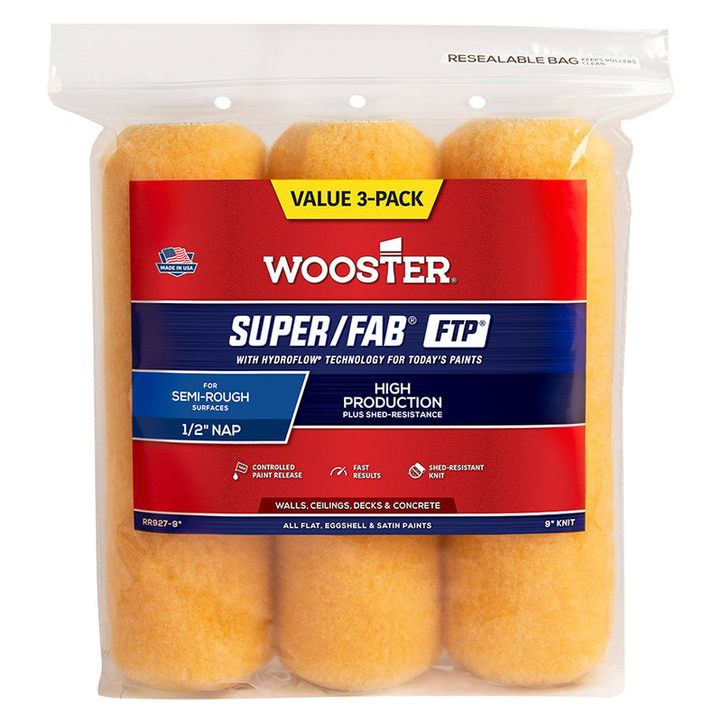 Wooster Wooster Super/fab FTP 1/2in Roller Cover 3-Pack - 9in by Wooster | LCB Paint & Supply
