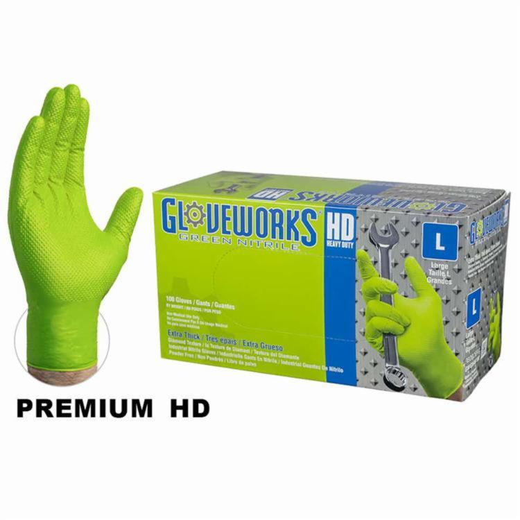 Ammex 100 - Pack Gloveworks HD Nitrile Large Green - LCB Paint & Supply