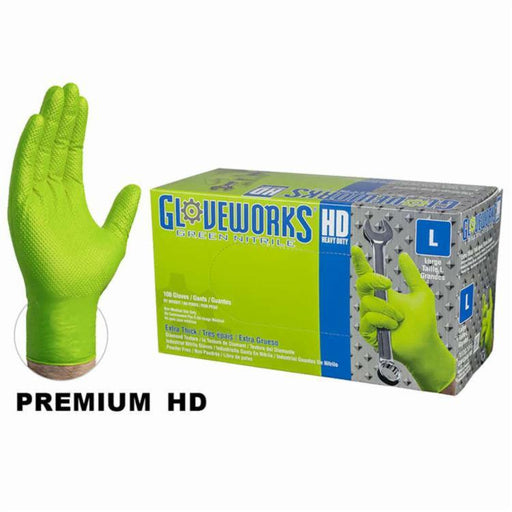 Ammex 100 - Pack Gloveworks HD Nitrile Large Green - LCB Paint & Supply